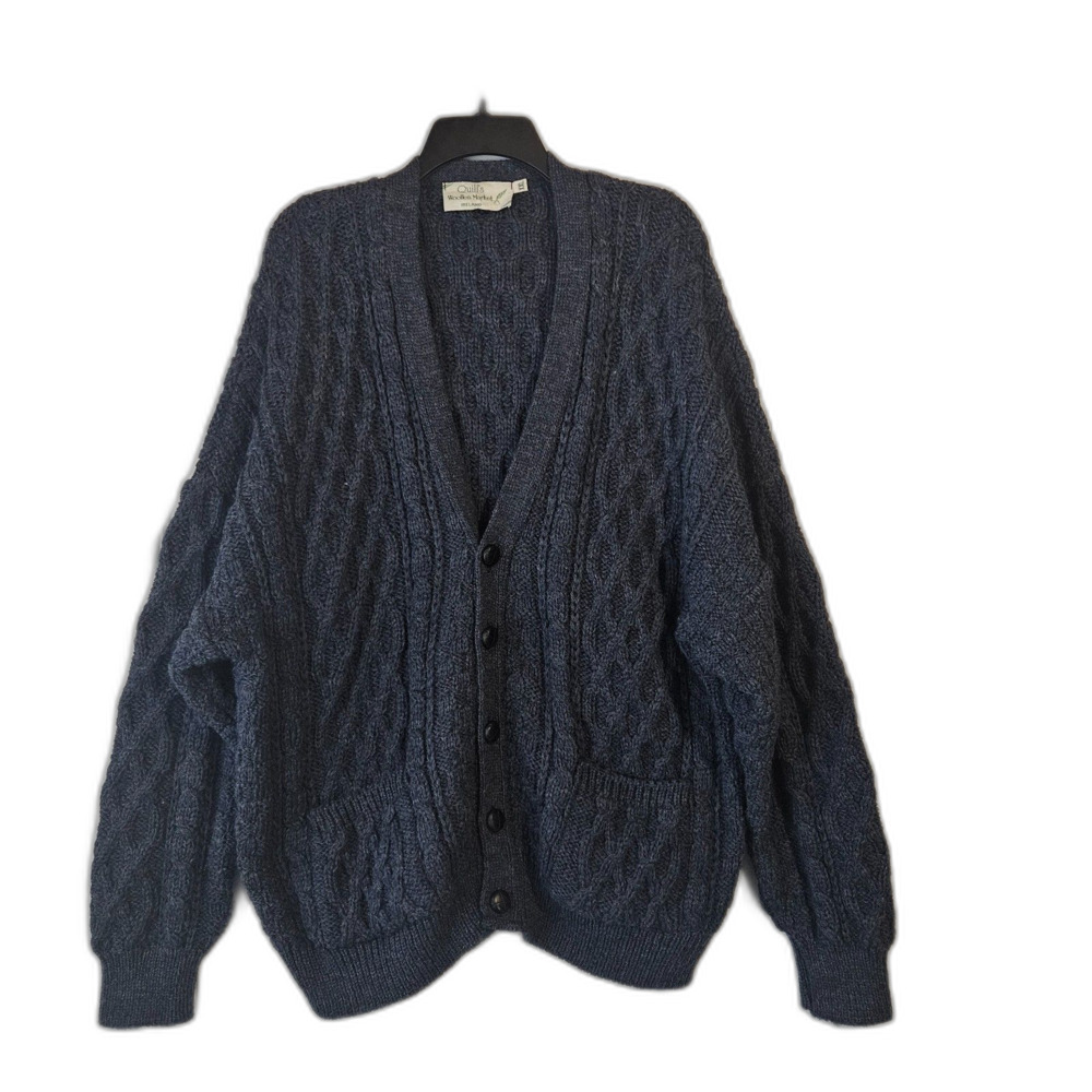 Irish Wool Grandpa Cardigan XXL Vintage from Quills Woollen Market Chunky Knit